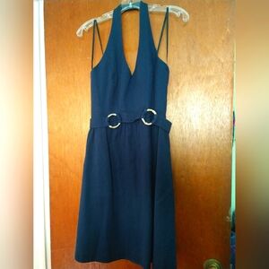 david meister pique navy halter dress belted size 8